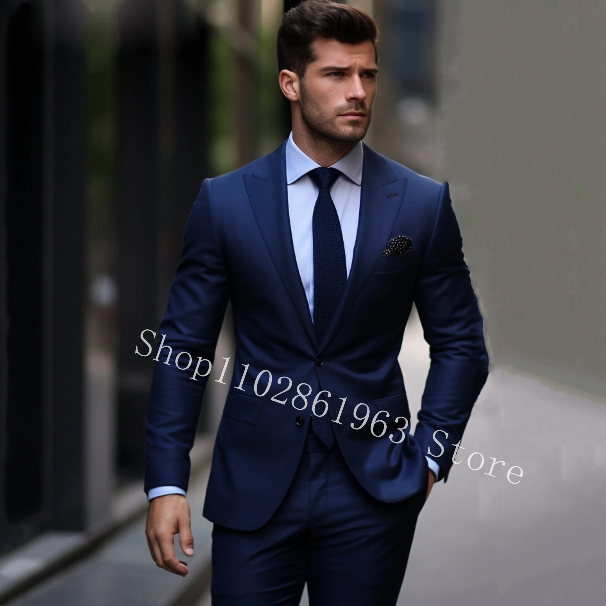 Top Trends: Navy Blue 2 Pieces Men Suits Peak Lapel Two Buttons Male Suits Blazer Pants Best Men Groom Tuexdos For Wedding Costume Homme Shoppable Styles