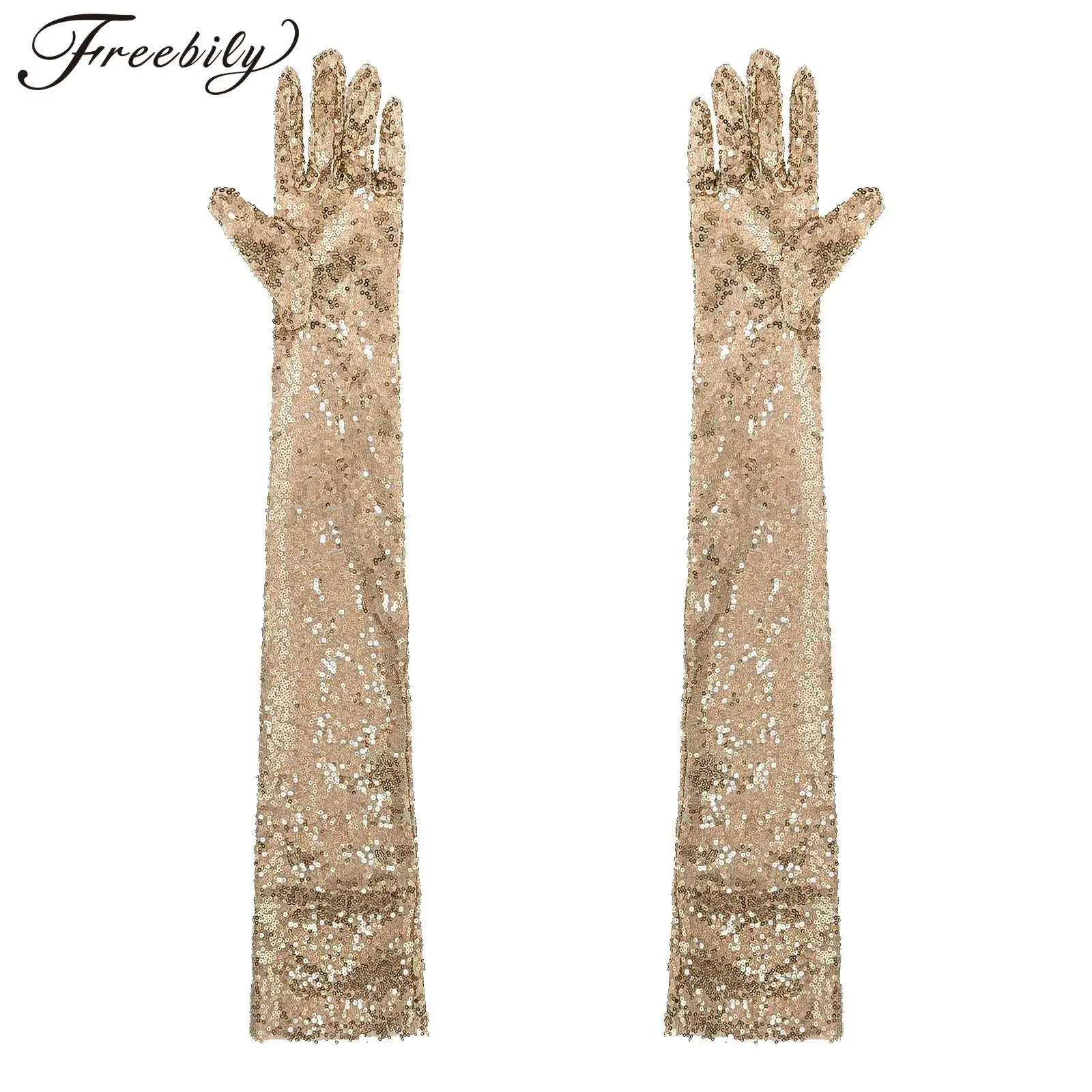 Top Trends: Women's 1920s Vintage Shiny Sequins Gloves Finger Elbow Length Long Gloves For Evening Party Performance Costumes Acceaaories Shoppable Styles