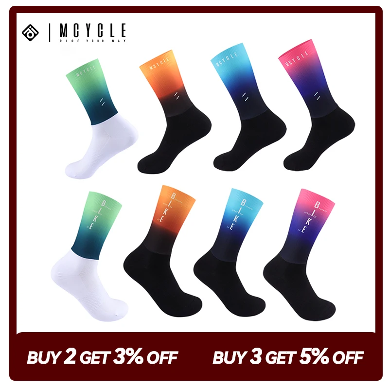 Top Trends: Mcycle Wholesale Compression Sport Socks Running 100% Polyester Bike Bicycle Sock Print Pattern Knitted Aero Cycling Socks Shoppable Styles