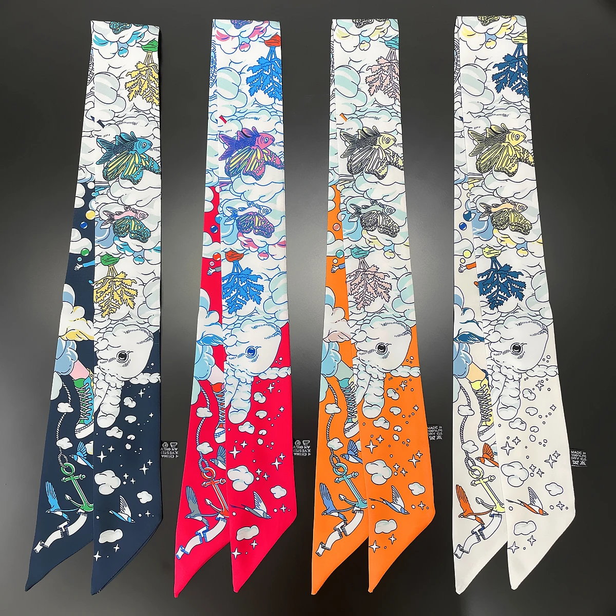 Top Trends: 2023 Design Flying Fish Scarf Women Luxury Brand Silk Scarf Fashion Foulard Skinny Bag Scarves Hair Headband Neckerchief Shoppable Styles