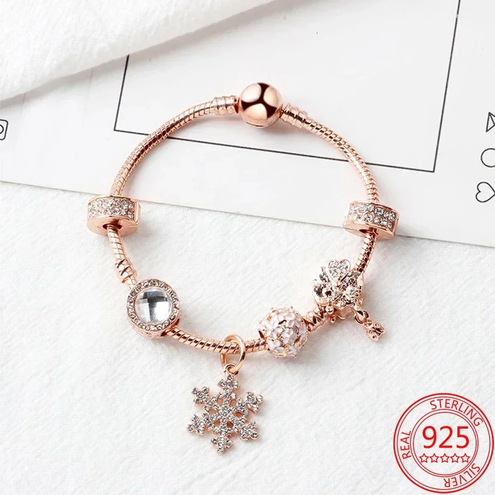 Top Trends: Classic 925 Sterling Silver Sparkling Rose Gold Ocean Heart Dangle Charm Fit Pandora Moment Bracelets And Necklaces DIY Jewelry Shoppable Styles - Image 3