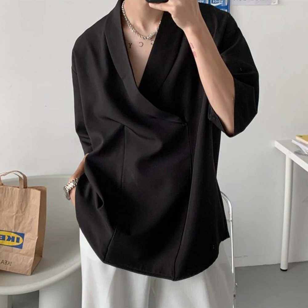 Top Trends: Summer Black White Pullover Shirt Men Fashion Oversized Casual Shirt Men Korean Loose Short Sleeve Shirts Mens Dress Shirt XS Shoppable Styles