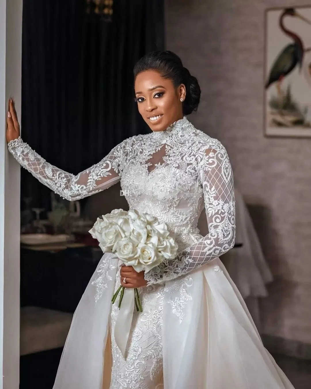 Top Trends: Haute Couture Gorgeous Lvory White Bride Dresses With Heavy Hand Embroidery High Neck Lace Long Sleeves With Satin HemTo Wedding Shoppable Styles