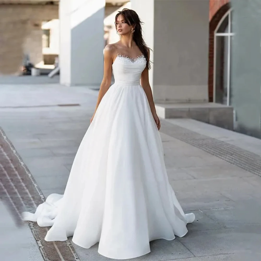 Top Trends: Luxury 2024 Elegant Sweetheart Neckline Boho Wedding Dresses Sleeveless A-Line High Slit Appliques Bridal Gowns Robes De Mariage Shoppable Styles