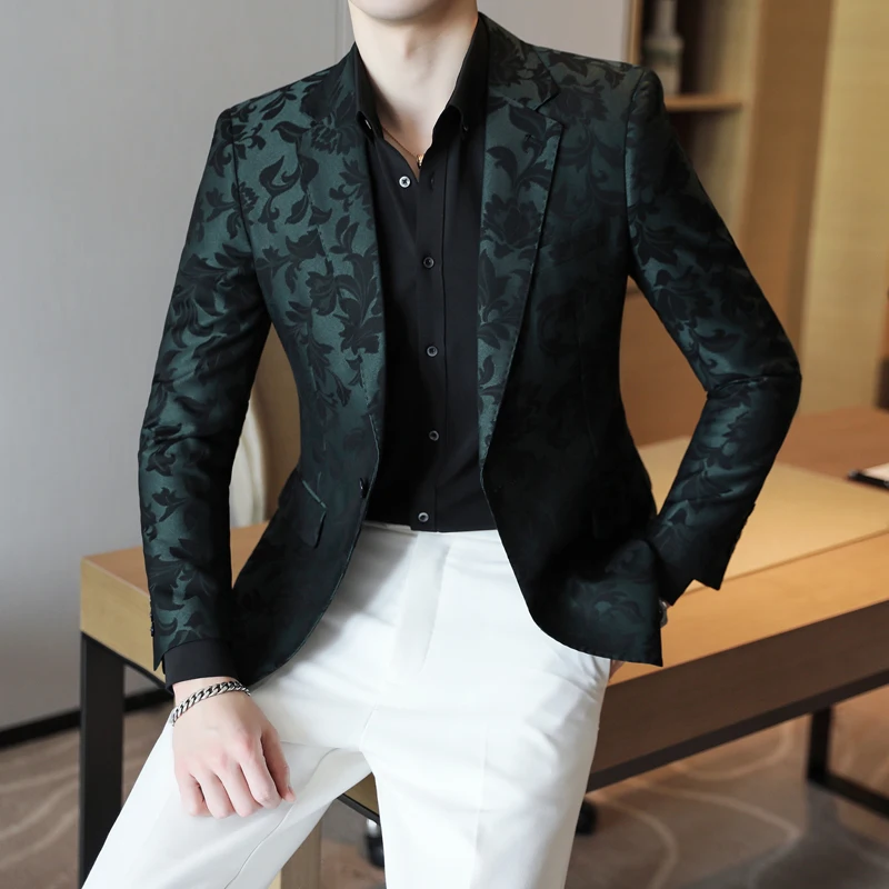 Top Trends: Brand Clothing New Luxury Print Blazer Slim Fit Men Blazer Stage Cloth Social Party Wedding Dress Male Black Suit Jacket 4XL-5XL Shoppable Styles