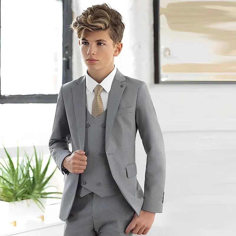 Top Trends: Gray Boys Suit Formal Blazer Wedding Tuxedo 3 Piece Set Kids Jacket Vest Pants Complete Clothes костюм для мальчика Shoppable Styles