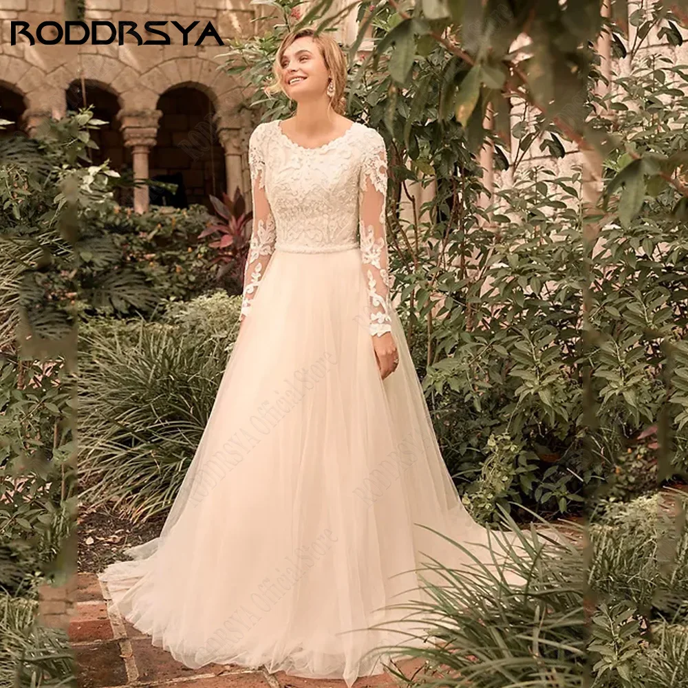 Top Trends: RODDRSY Long Sleeves Wedding Dress 2024 Bride O-Neck A-Line Tulle Bridal Gowns Lace Applique Plus Size Civil Vestidos De Novia Shoppable Styles