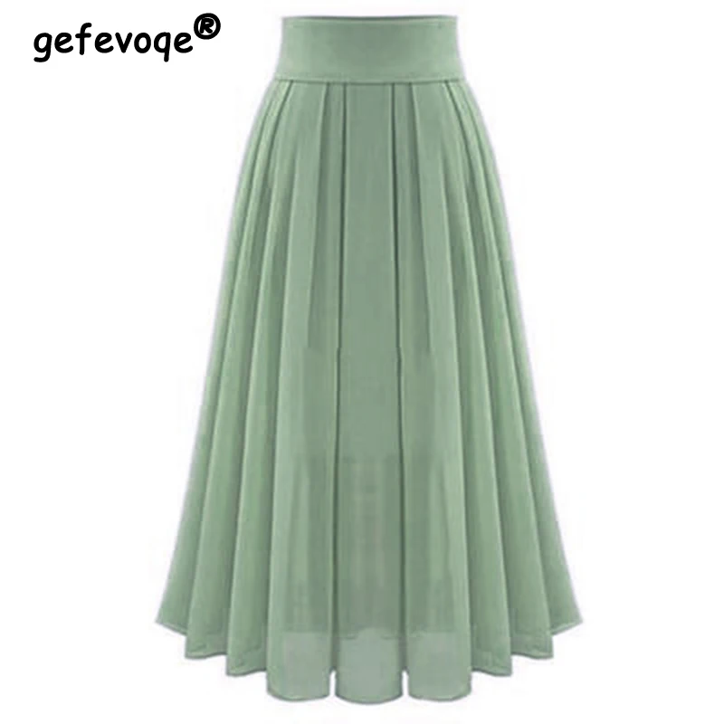 Top Trends: Spring Autumn High Waist Loose Casual Sweet Pleated A-line Skirt Ladies Solid Fashion All-match Fairy Skirts Women&#039;s Clothing Shoppable Styles