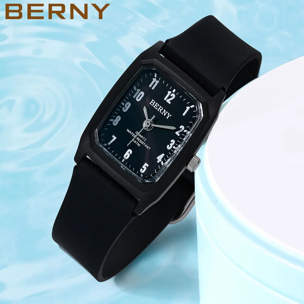 Top Trends: Berny Men Quartz Watch Rectangular Silicone Strap Easy Read Dial Square Fashion Wristwatch Stainless Steel Cover Waterproof Shoppable Styles