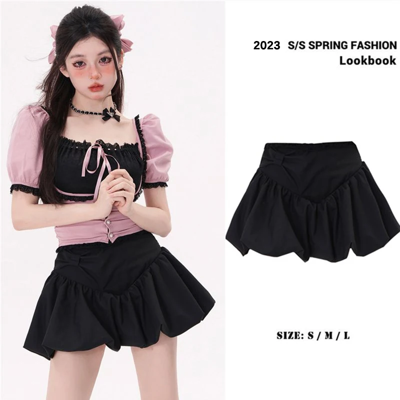 Top Trends: Summer Outfits For Women 2023 Pink Two-Piece Set Skirt Girl Lace Splicing Short Sleeve Crop Top Korean Sexy Prom Dresses Set Y2k Shoppable Styles