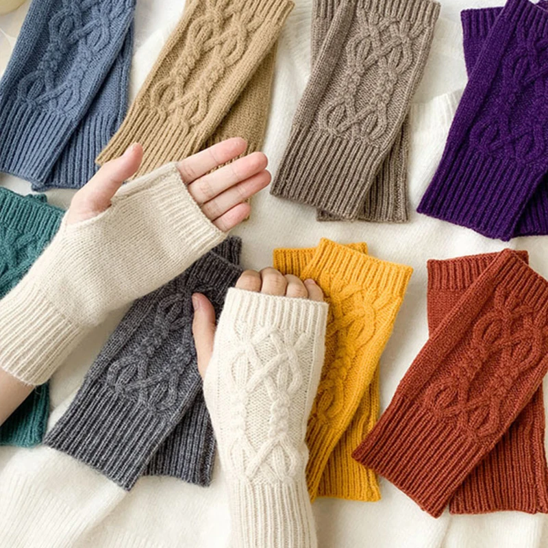 Top Trends: Woman Autumn Winter Knitted Half Finger Gloves For Girls Warm Wool Fingerless Wrist Gloves Arm Sleeves Hand Warmers Soft Mittens Shoppable Styles