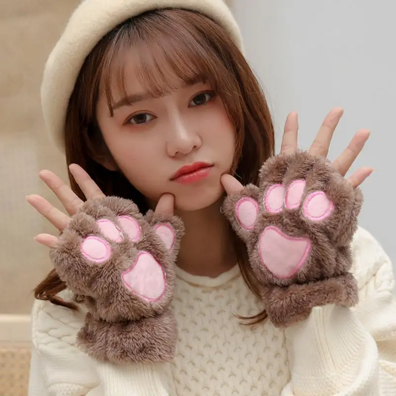 Top Trends: 1Pair Cat Paw Claw Gloves For Women Girls Lovely Winter Warm Fingerless Gloves Half Finger Gloves Christmas Halloween Girls Shoppable Styles