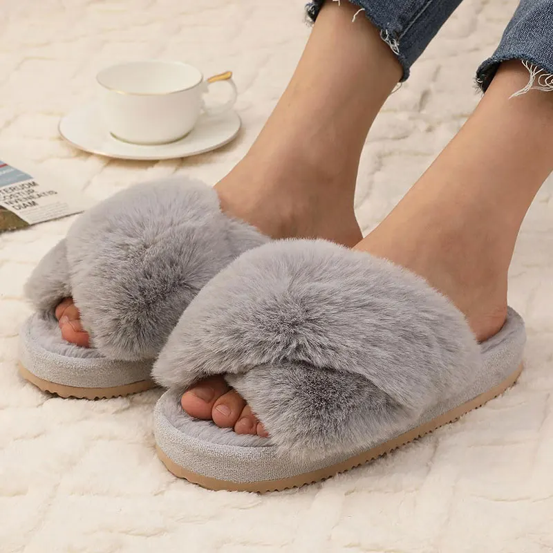 Top Trends: Bebealy Indoor Warm Home Slippers Fluffy Women Cross Band Plush Bedroom Shoes 2023 Winter New Furry Open Toe Cozy Soft Slippers Shoppable Styles