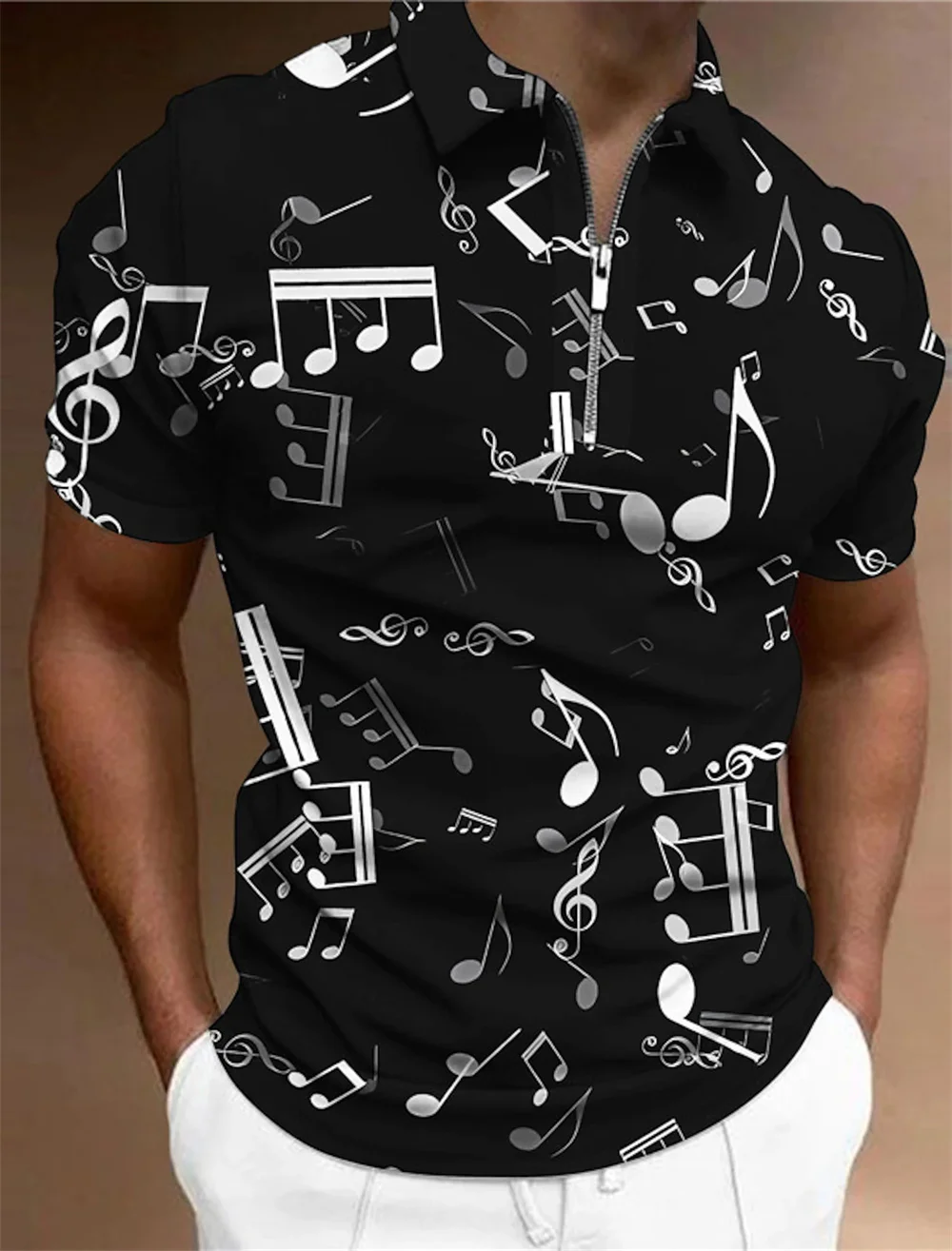 Top Trends: Men T-Shirt Zip Polo Men's Tops Golf Graphic Prints Music Notes Light Short Sleeves Zipper Print Clothing Apparel Fashion Casual Shoppable Styles