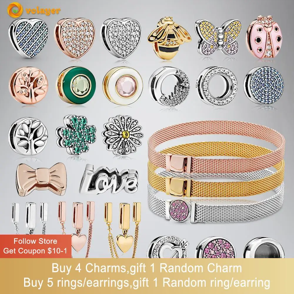 Top Trends: Volayer 925 Sterling Silver Bead Clip Charms Heart Daisy Flower Clip Charm Fit Original Pandora Reflexions Bracelets Shoppable Styles