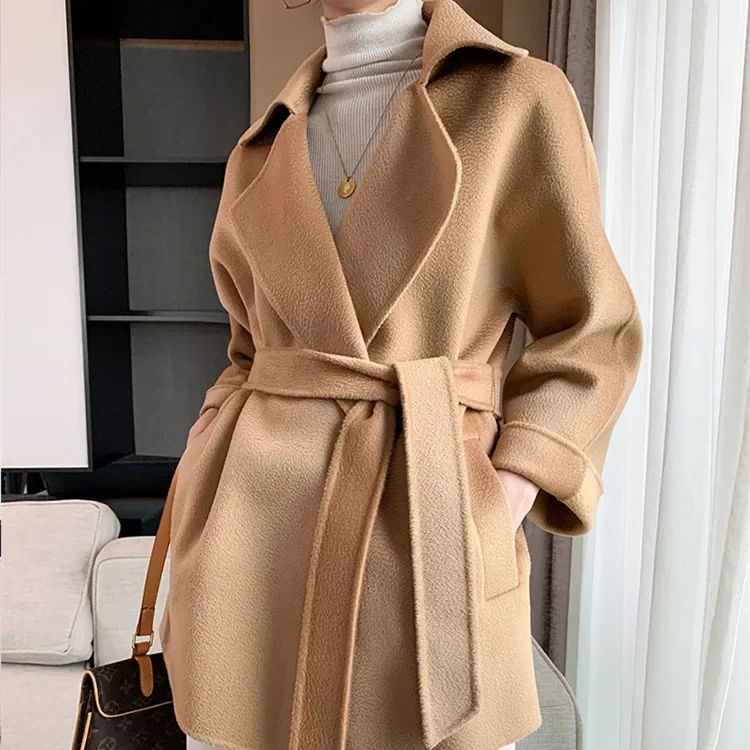 Top Trends: Autumn New Women Turn-down Collar Short Double-sided Cashmere Water Ripple Coat Loose Tempeament Warm Casual Wool Jacket Female Shoppable Styles