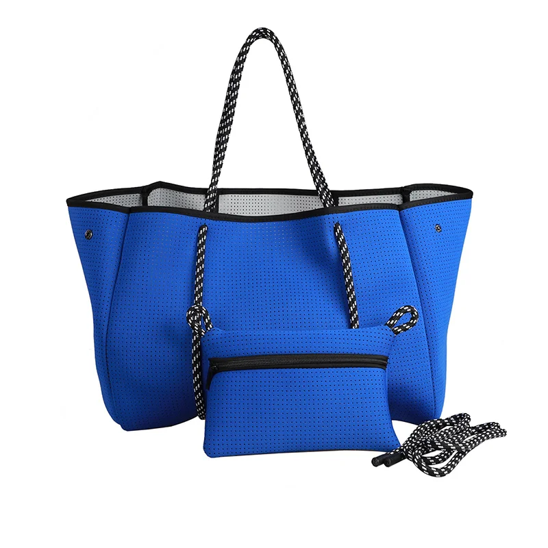 Top Trends: 2023 Summer Women Beach Bag Large Capacity Neoprene Solid Black Blue Shoulder Bag 2pcs / set Ladies Casual Shopper Bag Tote Purses Shoppable Styles