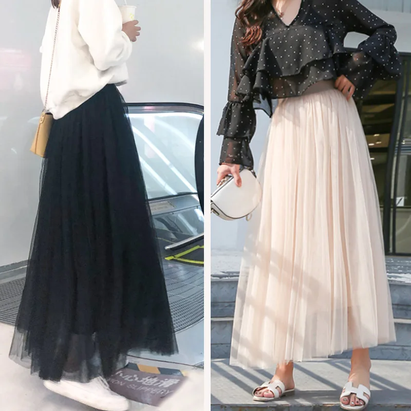 Top Trends: Maxi Long Tulle Skirt Women 2022 High Waist Ball Gown Skirts Spring Summer Elastic Waist Adult Tutu Skirts Jupe Longue Shoppable Styles