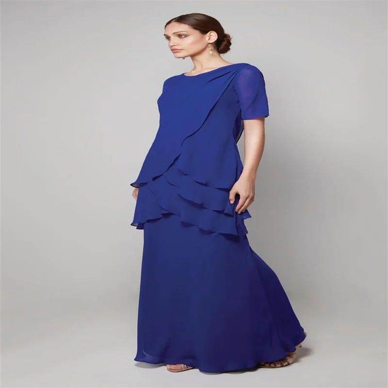 Top Trends: Royal Blue Mother Of The Bride Dresses Short Sleeves Tiered Chiffon Long Groom Mother Dress A Line Wedding Party Guest Gowns Shoppable Styles