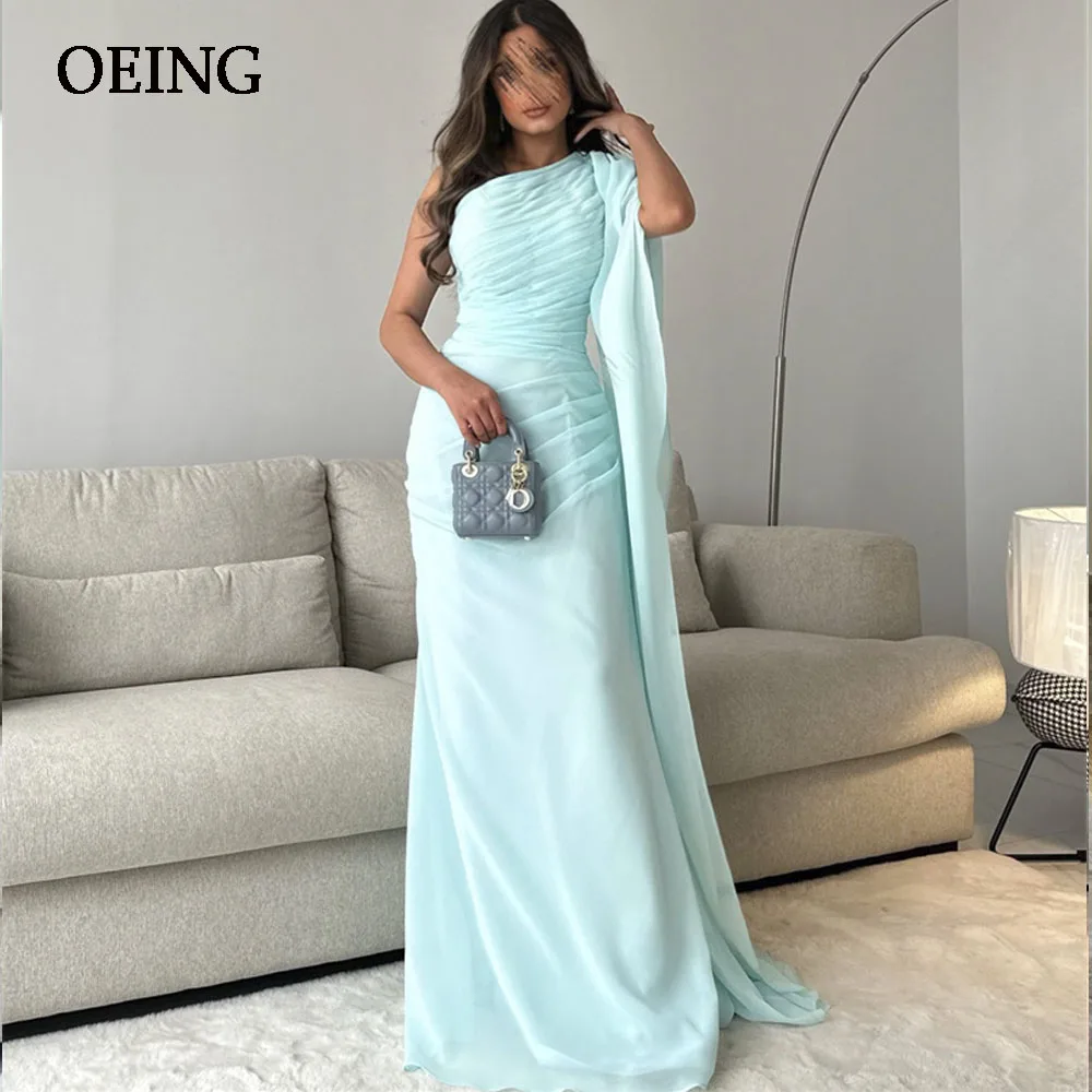 Top Trends: OEING Tiffany Blue One Shoulder Prom Dresses Chic Pleated Evening Gowns Floor Length Formal Occasion Dress Vestidos De Noche Shoppable Styles