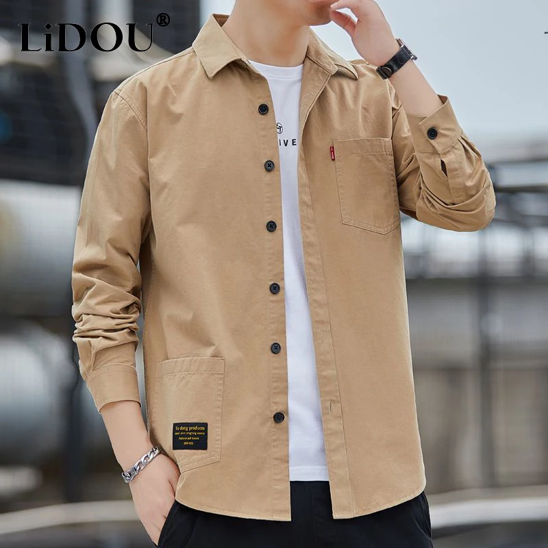 Top Trends: Spring Autumn Solid Color Casual Fashion Loose Shirt Man Long Sleeve Korean Style Blouse All Match Chic Streetwear Male Clothes Shoppable Styles