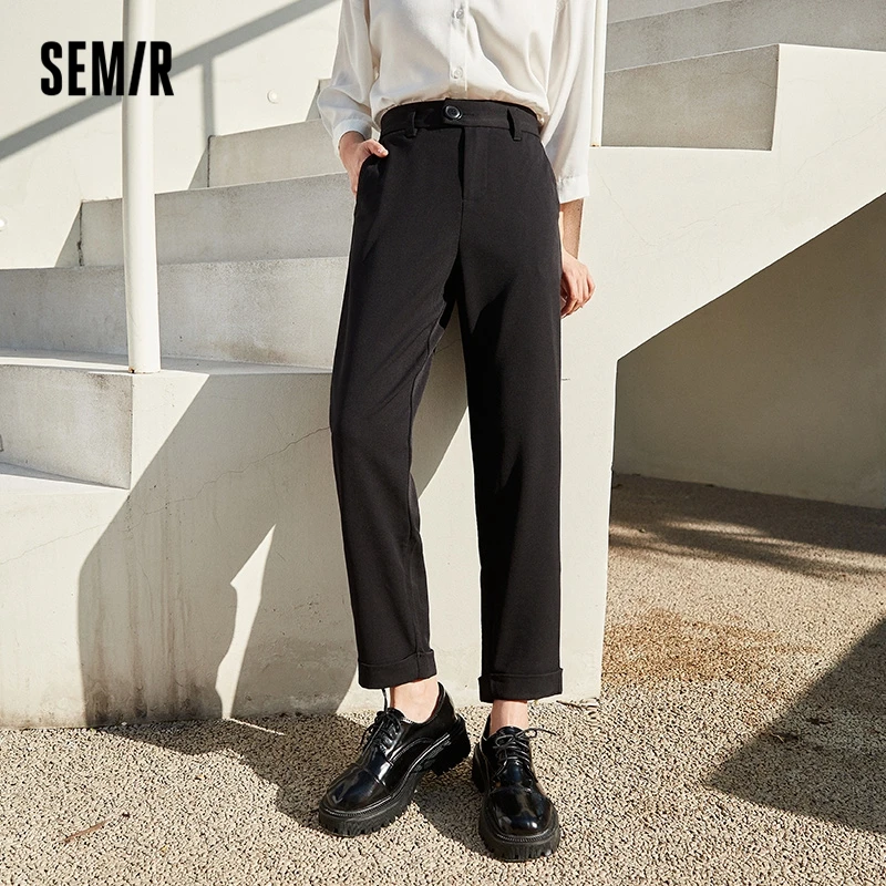 Top Trends: Semir Casual Pants Women Rolled Edge Tapered Pants Commuter 2022 Spring New Simple Style Leg Length Nine-Point Pants All-Match Shoppable Styles