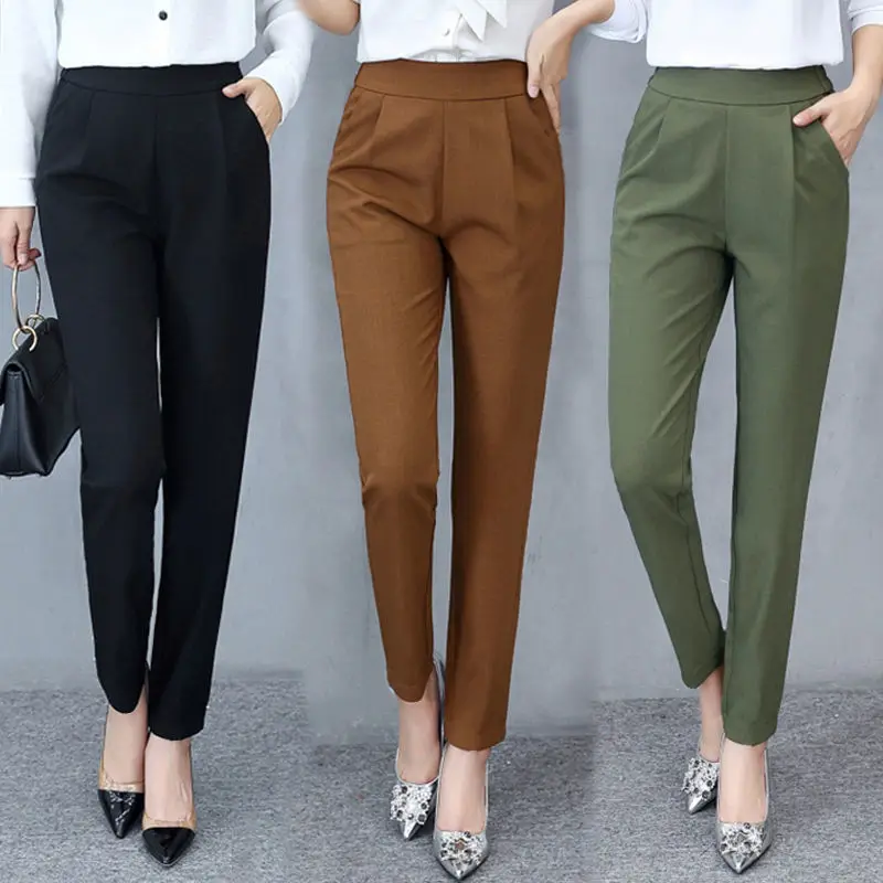 Top Trends: Professional Office Lady Solid All-match Harem Pants Spring Summer Pockets High Waist Streetwear Casual Woman Straight Trousers Shoppable Styles