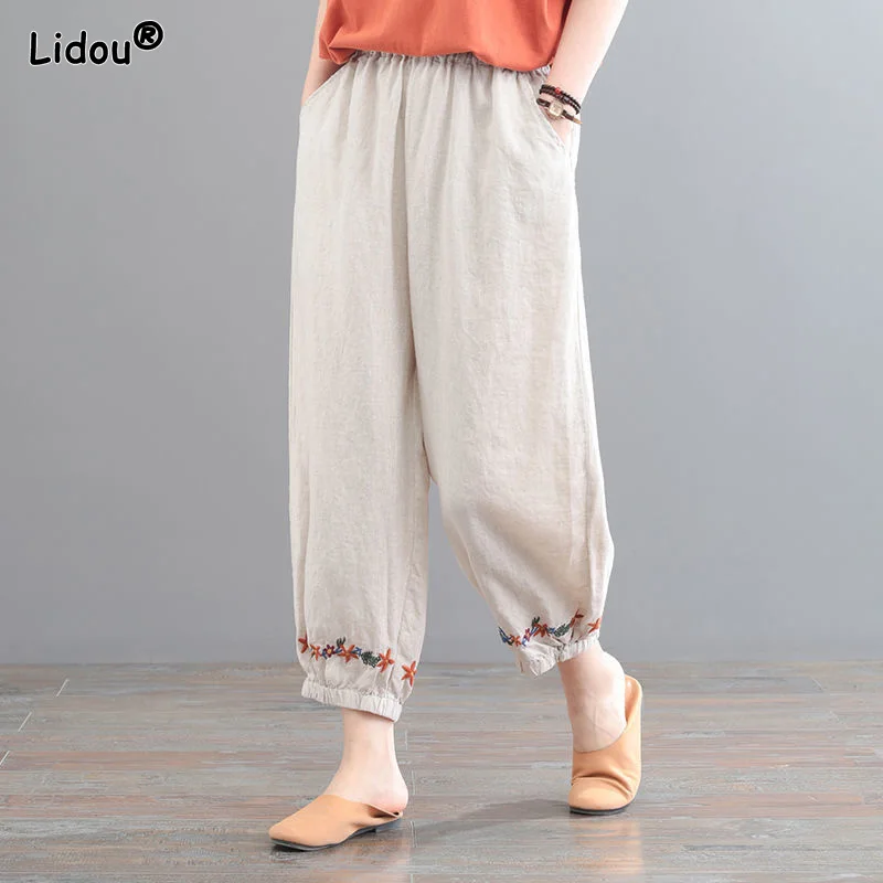 Top Trends: Casual Fashion Cotton Solid Color Flat Ankle Length Harem Pants Summer Simple Comfortable Loose Straight Women's Clothing 2022 Shoppable Styles