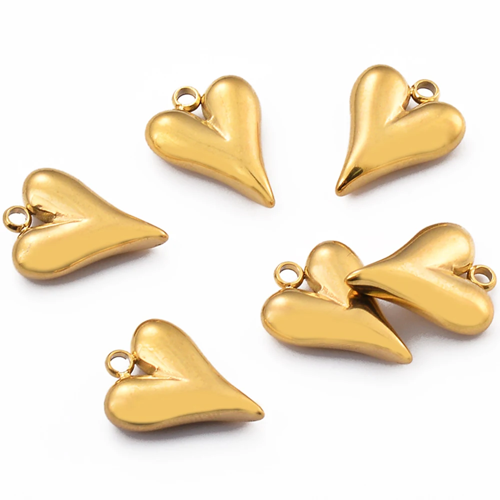 Top Trends: 5pcs Stainless Steel Gold Plated 3D Heart Pendant For DIY Earrings Necklace Jewelry Making Bracelets Supplies Wholesale Shoppable Styles