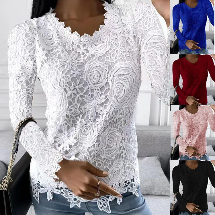 Top Trends: Women Spring Autumn Tops Crochet Lace Tees Sexy Vintage Full Long Sleeve 5XL T Shirts Loose Casual Befree Boho Tees Shoppable Styles