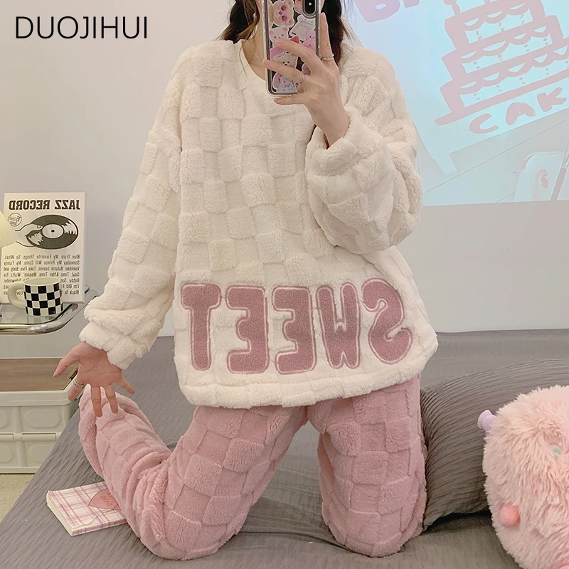 Top Trends: DUOJIHUI Two Piece Classic O-neck Simple Pullovers Female Pajamas Sets Basic Simple Pant Fashion Casual Home Pajamas For Women Shoppable Styles