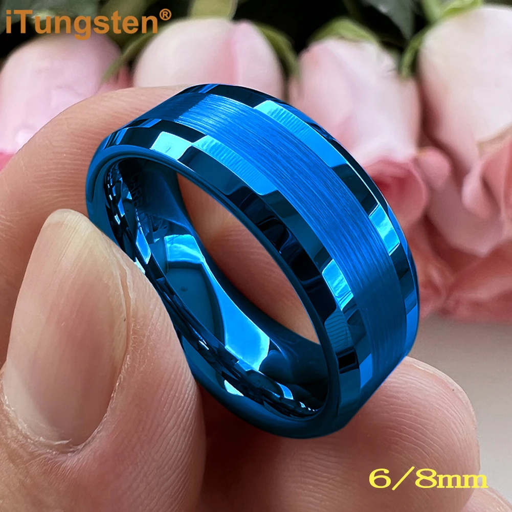 Top Trends: ITungsten 6mm 8mm Blue White Tungsten Carbide Finger Ring For Men Women Engagement Wedding Band Fashion Jewelry Comfort Fit Shoppable Styles