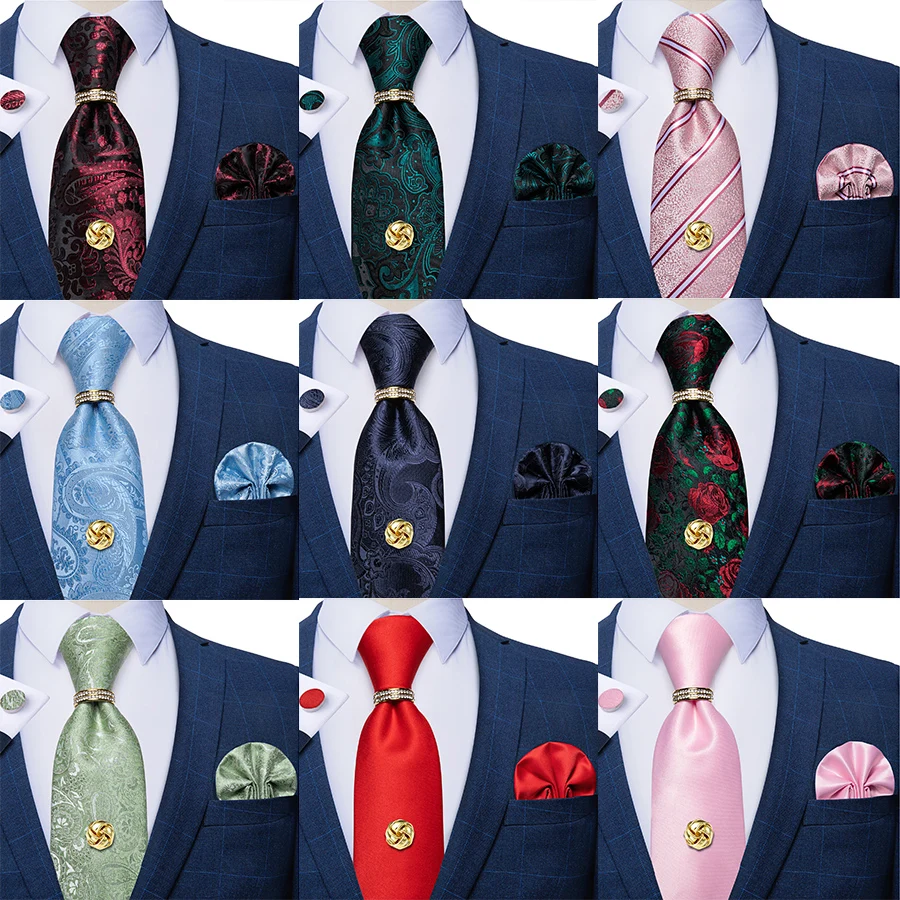 Top Trends: Red Green Pink Blue Paisley Luxury Silk Ties For Men With Handkerchief Cufflinks Tie Tack Chain Business Party Accessories Gift Shoppable Styles