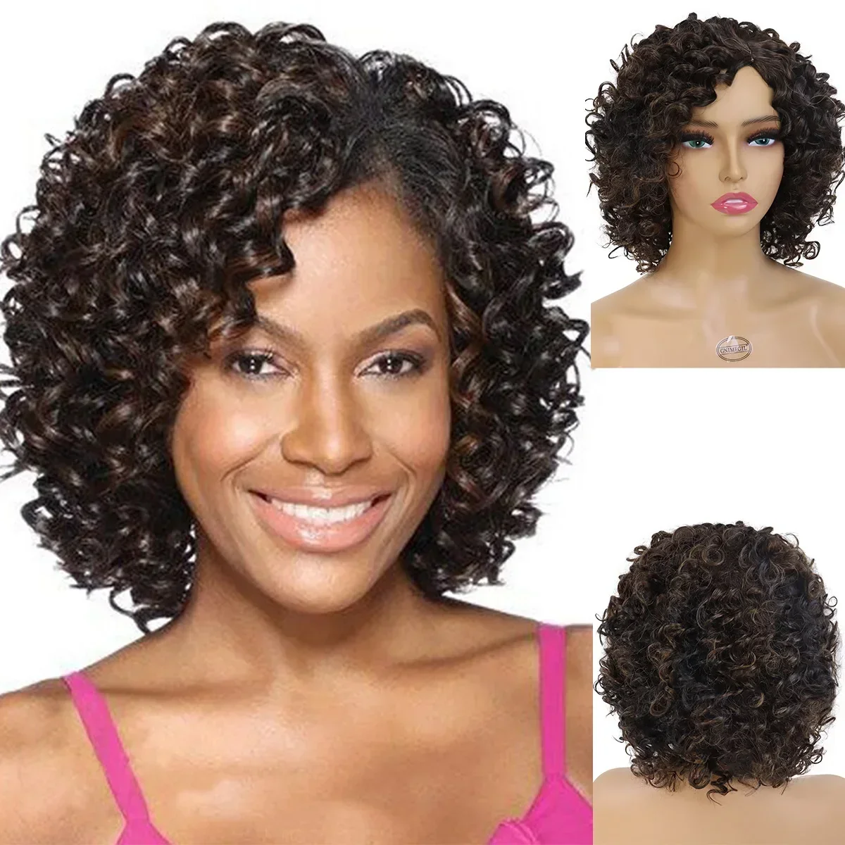 Top Trends: GNIMEGIL Synthetic Curly Wigs For Women Short Afro Wig Natural Female Mix Brown Hair African American Wig For Ladies Bob Curls Shoppable Styles