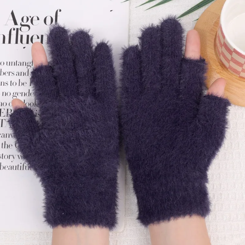 Top Trends: 2023 Winter Warmth Fingerless Gloves Mink Fur Knitted Gloves Sliding Screen Outdoors Warmth Cold-proof Mittens For Men And Women Shoppable Styles - Image 6