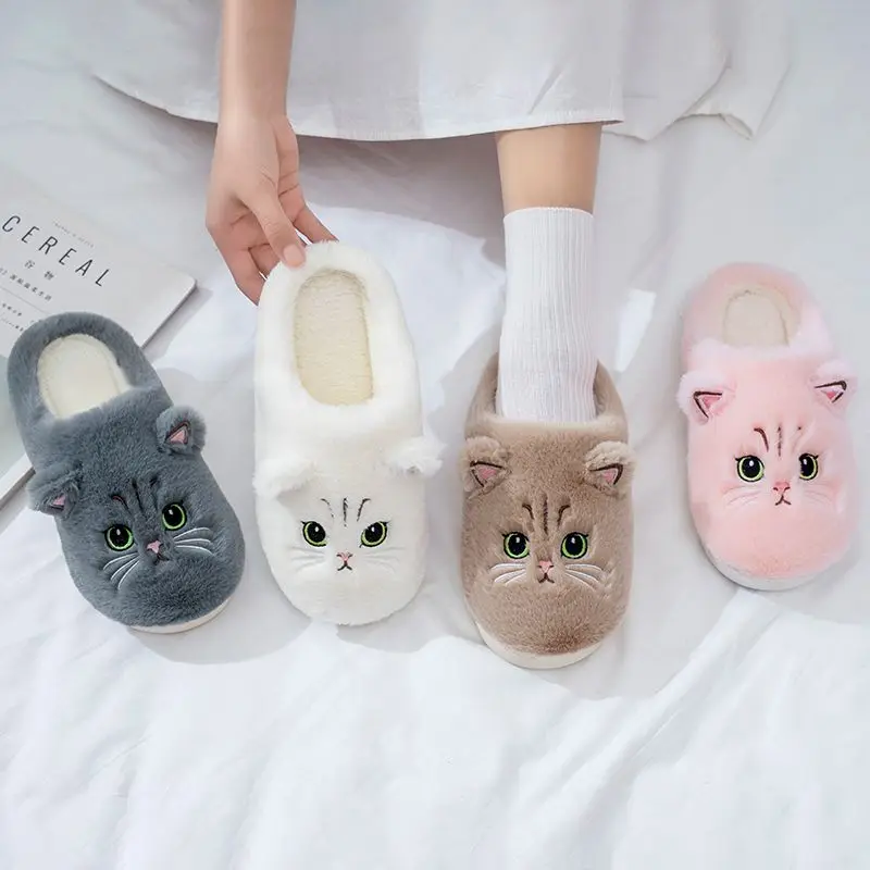 Top Trends: Black Funny Slippers Cat Vivid Women's White Fluffy Kitty Slides Shoes Ladies Cartoon Animal Kitten Pink Furry Slipper Shoppable Styles - Image 2