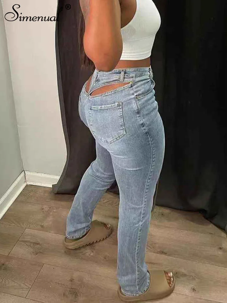 Top Trends: Simenual Cut Out Tight Zipper Pencil Jeans Denim Streetwear Baddie Clothes Women Hight Waist Pants Retro Skinny Long Trousers Shoppable Styles