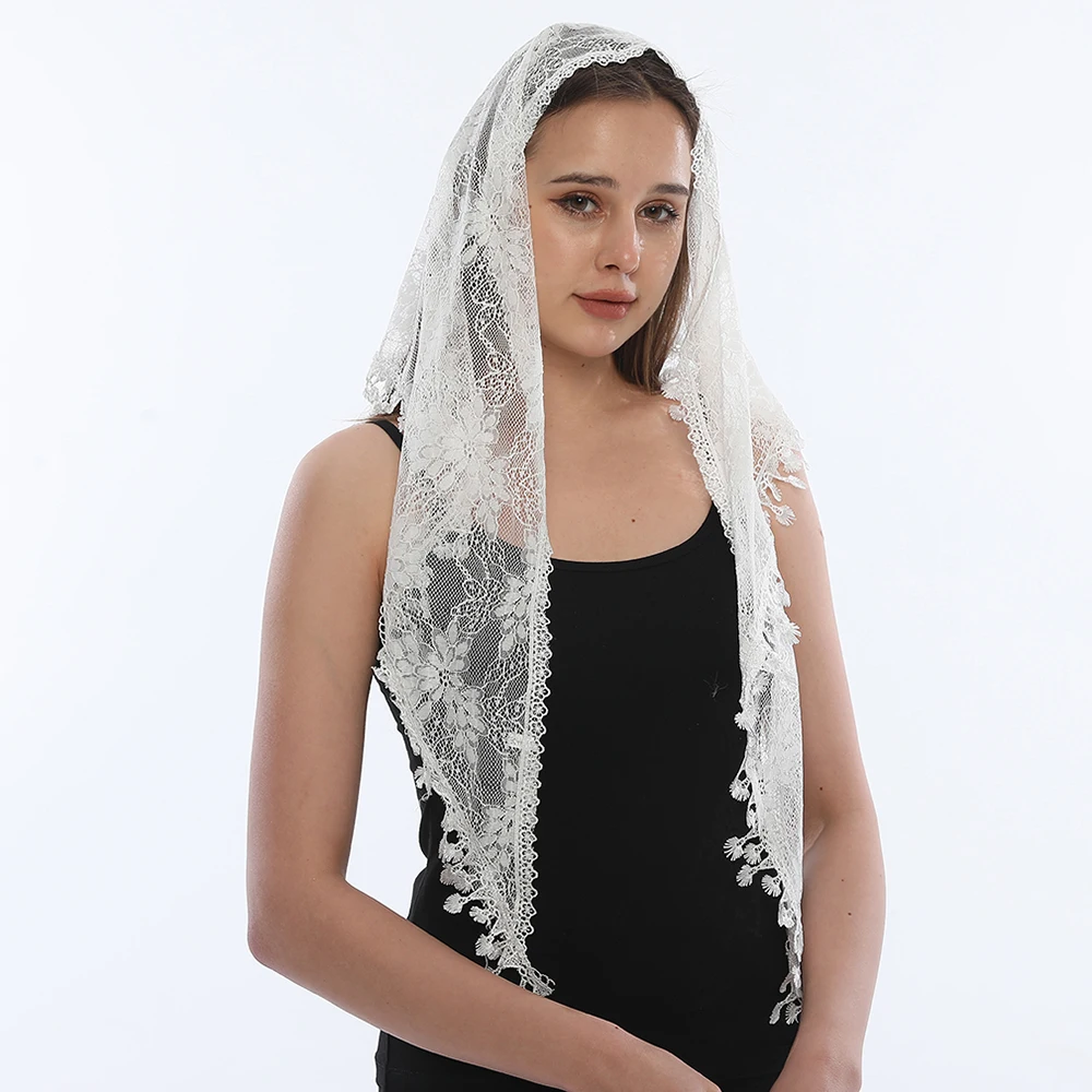 Top Trends: Embroidered Triangle Lace Scarf For Church Shawl Spanish Mantilla Catholic Veil Church Scarf For Women Handkerchief Black White Shoppable Styles