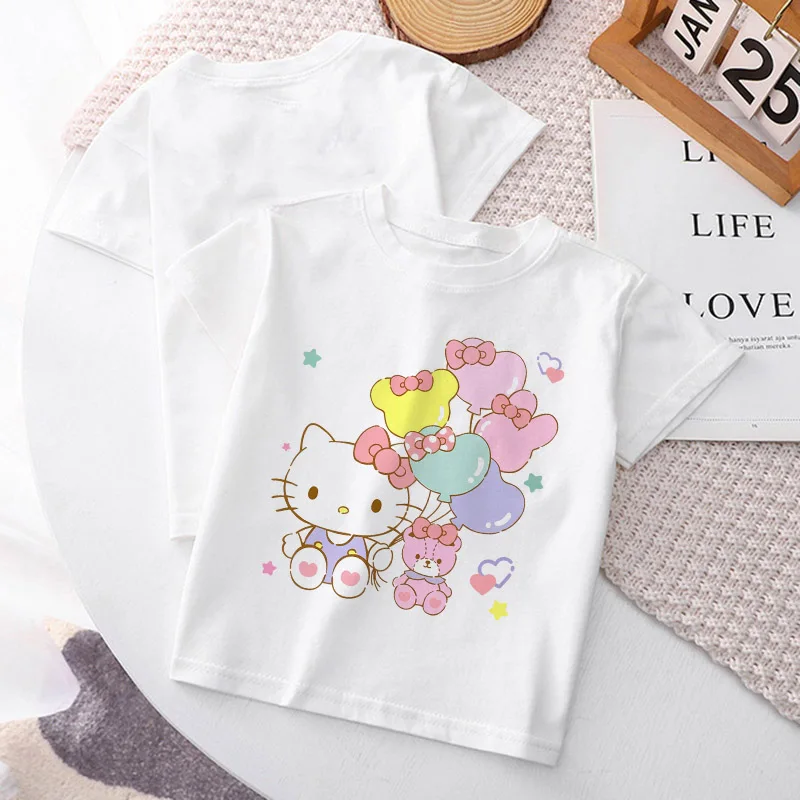 Top Trends: Hello Kitty Balloon Children T-shirt Y2k Kawaii Sanrio Kuromi Melody Anime T Shirts Cartoons Kid Girl Boy Hip Hop Casual Clothes Shoppable Styles