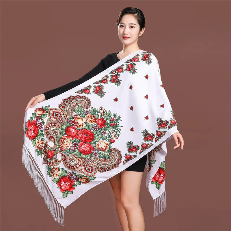 Top Trends: Russian Style Luxury Floral Printed Women Scarf Ethnic Fringed Shawl Babushka Hijab Head Wraps Lady Travel Sunshade Scarves Shoppable Styles