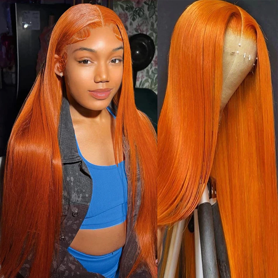 Top Trends: 30 Inch Ginger Orange Lace Front Human Hair Wigs 13x4 Bone Straight Lace Frontal Wig 13x6 Hd Brazilian Glueless Pre Plucked Wigs Shoppable Styles