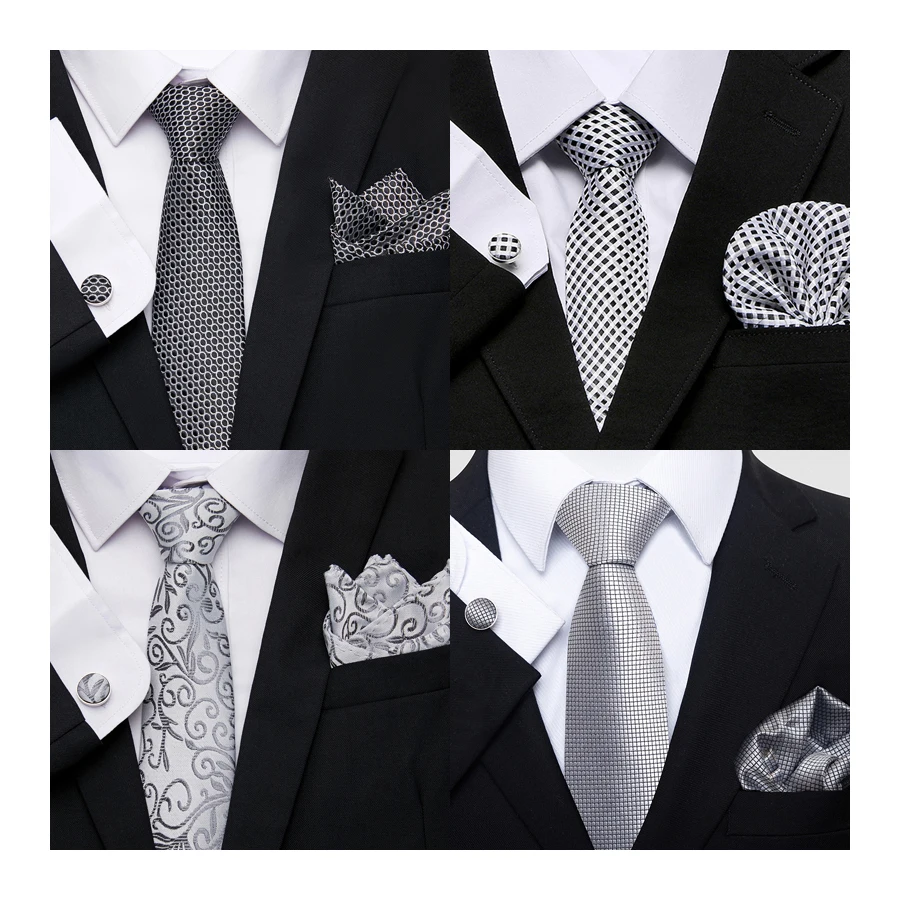 Top Trends: Newest Style Silk Tie Pocket Squares Cufflink Set Necktie Gray White Striped Man Wedding Accessories Memorial Day Gravatas Shoppable Styles