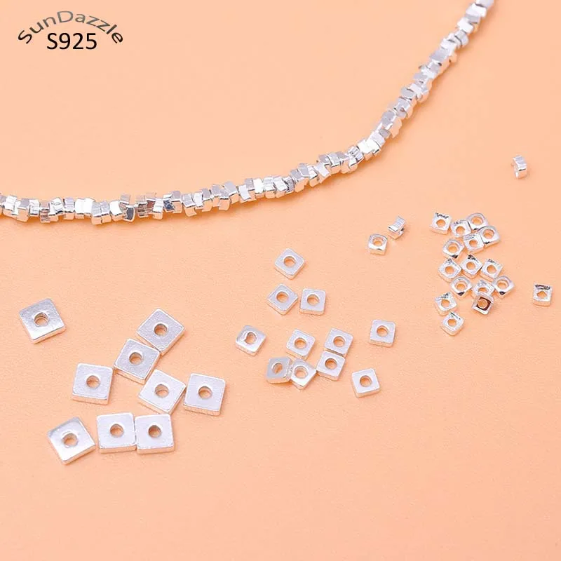 Top Trends: Genuine Real Pure Solid 925 Sterling Silver Flat Square Beads Spacers Loose Bead DIY Jewelry Findings Shoppable Styles