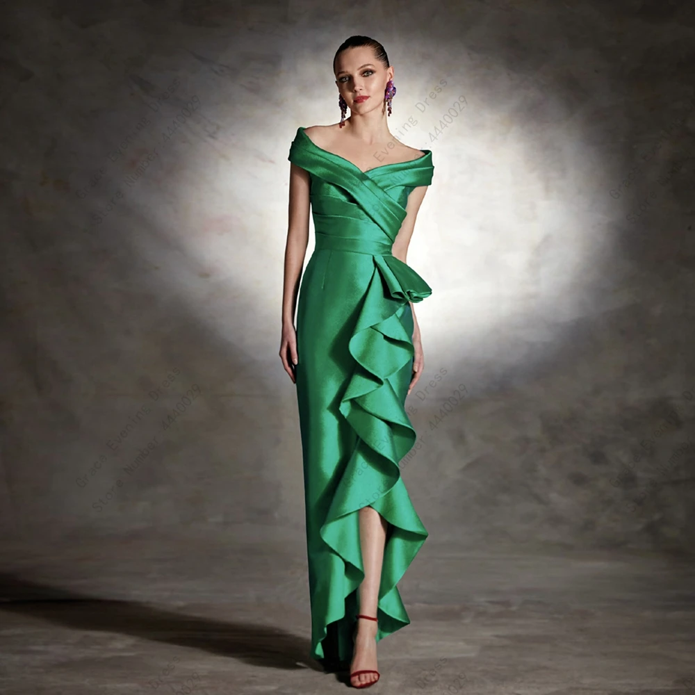 Top Trends: Green Off Shoulder Mother Of Bride Dresses For Women 2023 Ruffles Ankle Length Summer Sleeveless Wedding Party Gown Robe De Shoppable Styles - Image 5