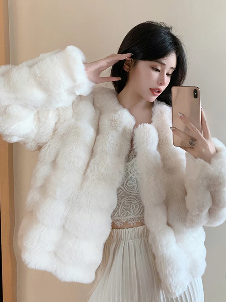 Top Trends: 2022 Fashion Imitation Rabbit 'S Hair Coat Women Winter Warm Luxury Fur Jacket Plus Size Outwear Female Vest Coats Beige Shoppable Styles