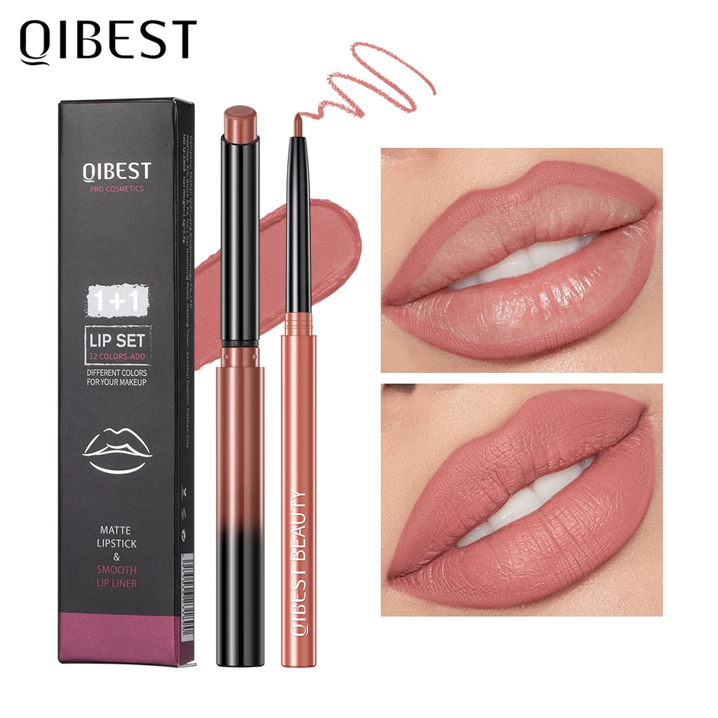 Top Trends: QIBEST 2pcs Lipstick Lipliner Pen Set Matte Nude Lip Liner Pencil Waterproof Long Lasting Lipstick Pen Contour Makeup For Women Shoppable Styles