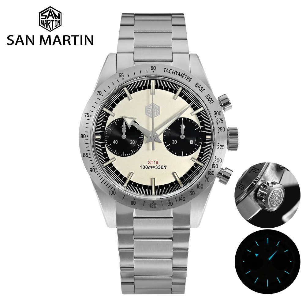 Top Trends: San Martin Men Sports Chronograph Watch 40mm SM57 Vintage Luxury ST1901 Manual Mechanical Sapphire 10 ATM BGW9 Luminous SN0103G Shoppable Styles