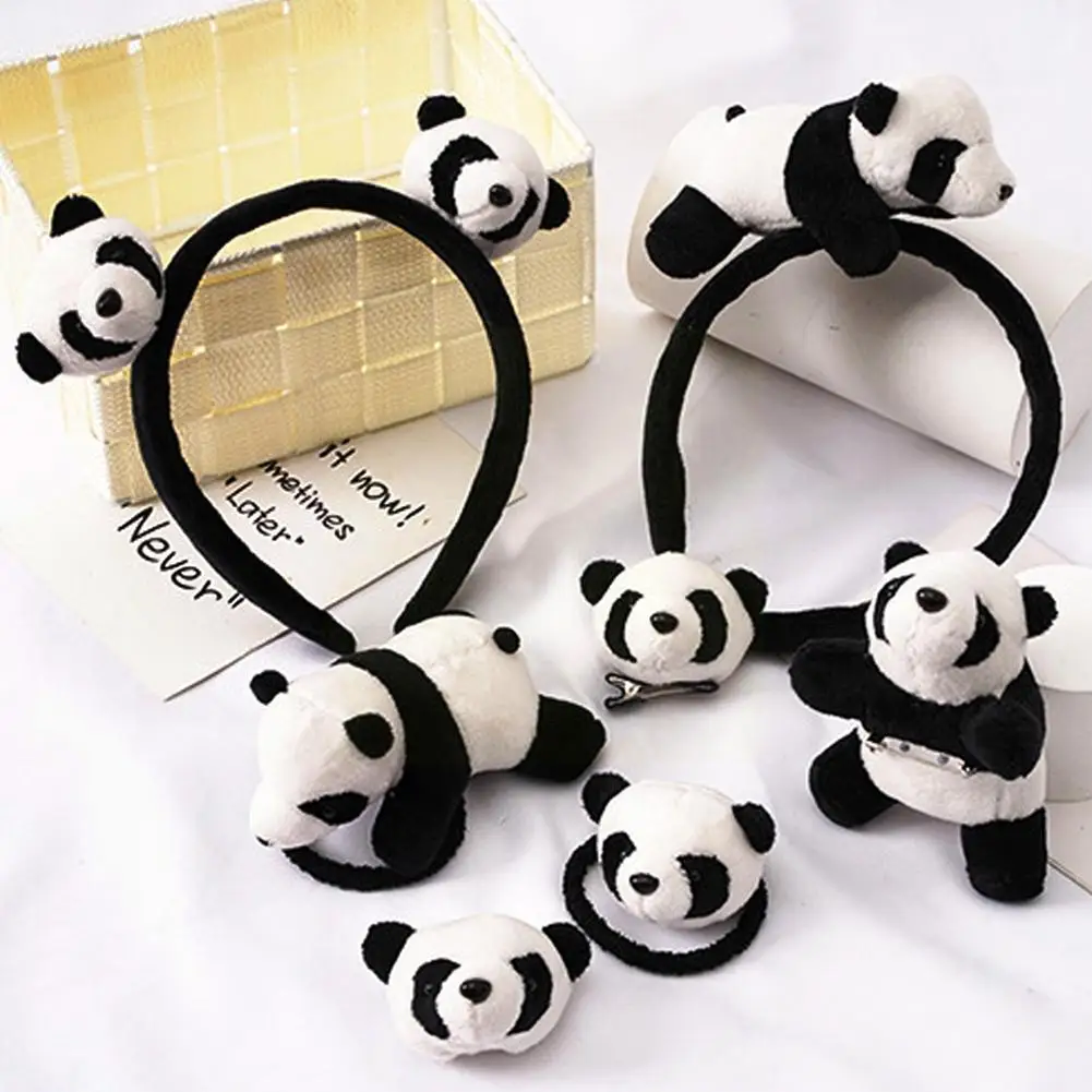 Top Trends: Panda Serie Fluffy Plush Panda Hairband Hair Lovely Doll Bear Clips Brooch For Girls Boys Couple Headdress Shoppable Styles