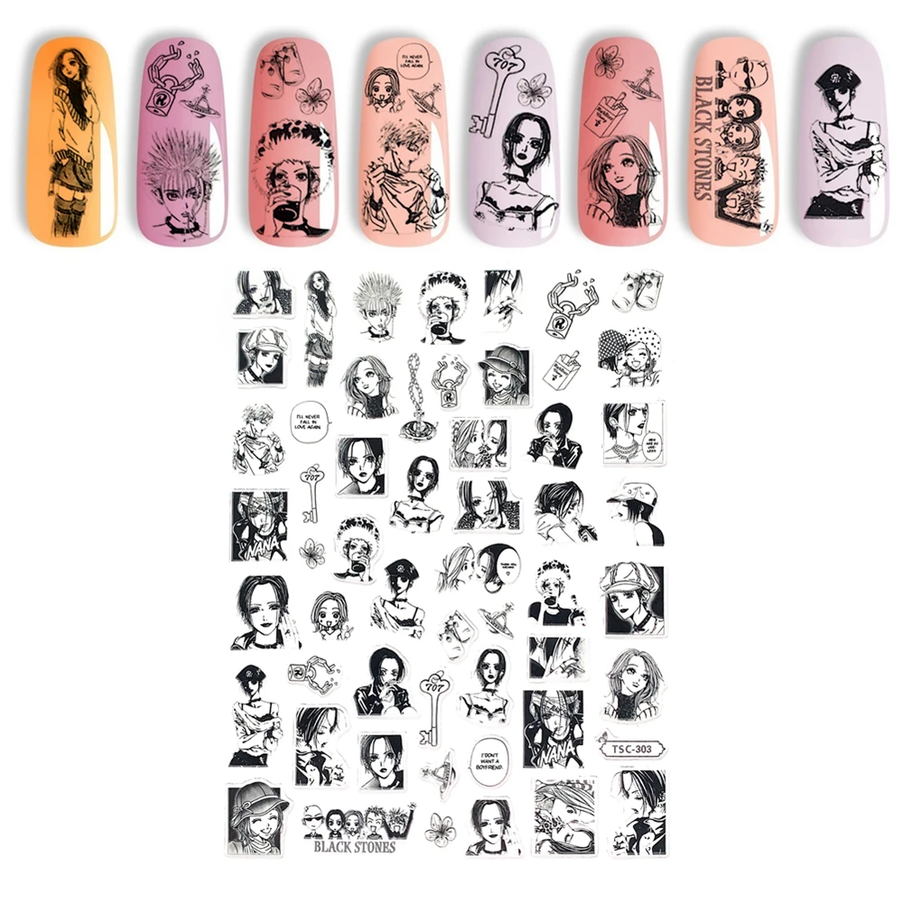 Top Trends: TSC-303 Japanese Cartoon NANA Beautiful Girl Detective 3D Back Glue Nail Art Stickers Decals Sliders Nail Ornament Decoration Shoppable Styles