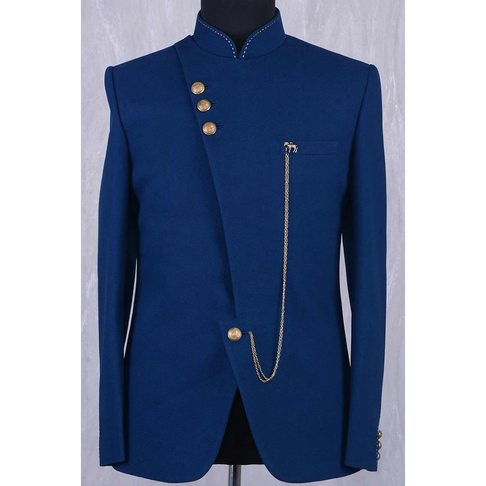 Top Trends: Jacket Men Suits Blue Steampunk Stand Collar Regular Length Formal Occasion Coat Only One Piece Costume Slim Fit Custom Made Shoppable Styles